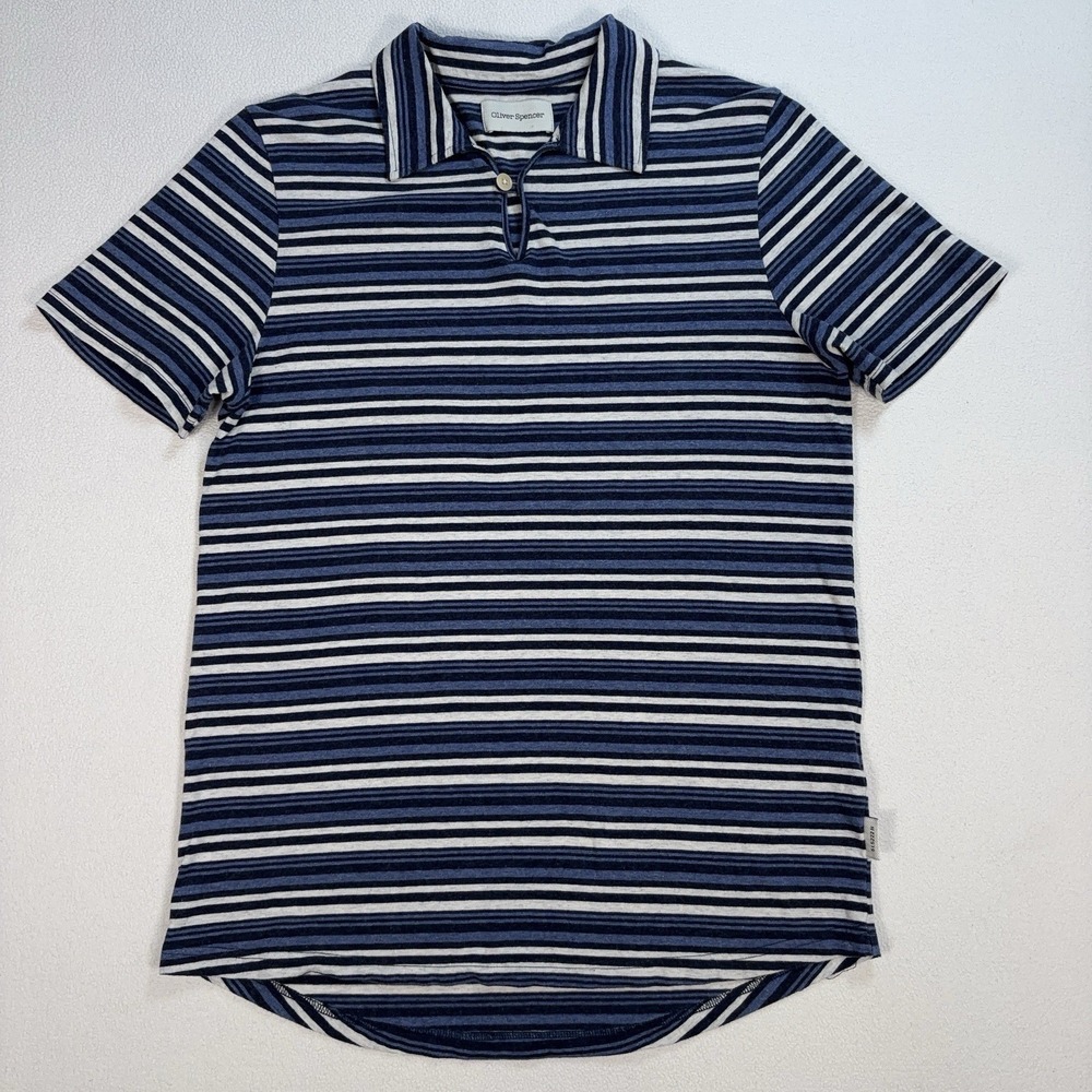 Oliver Spencer Hawthorn Jersey Polo Men's S Blue Stripe Melange Cotton Shirt
